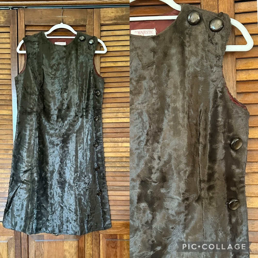 1960s vintage It’s Majestic mod brown faux fur velvet dress in size large.